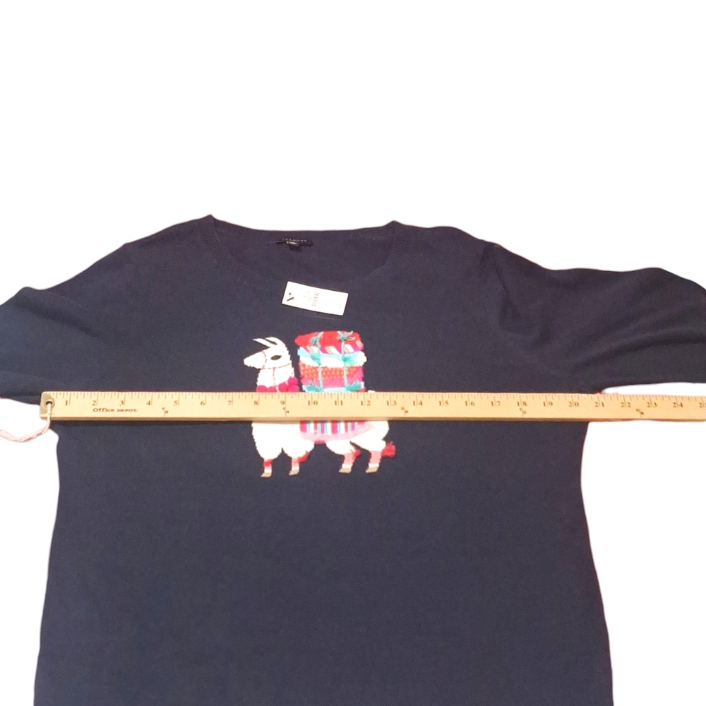 NWT Womens Talbots Dark Navy Blue Llama-Embellished Crewneck Sweater Sz L - Picture 5 of 12
